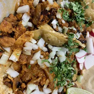 Pastor (marinated pork) tacos
