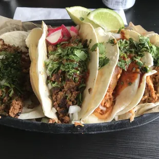 Ground beef tacos and chicken tinga tacos