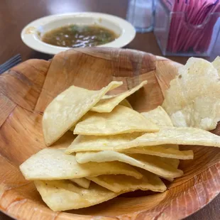 a plate of tortillas and a bowl of salsa