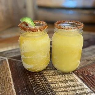 Frozen mango margarita and frozen passion fruit margarita