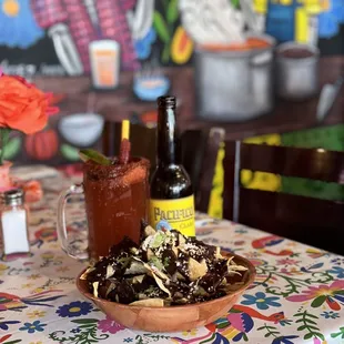 Mole Nachos with Michelada