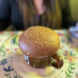 Hot chocolate and their signature bun