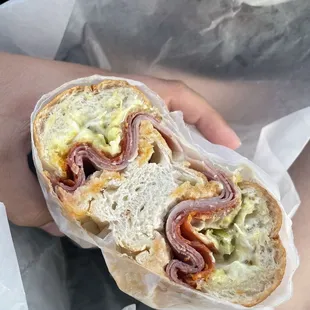 Cape May Ave. Sandwich with Mayo, mustard, pepperoncinis, and sprouts added