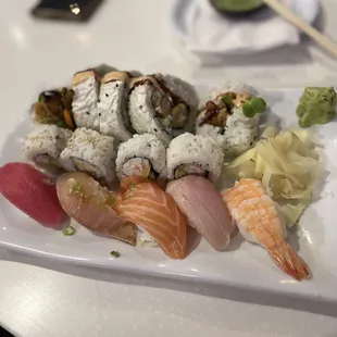 a plate of sushi on a table
