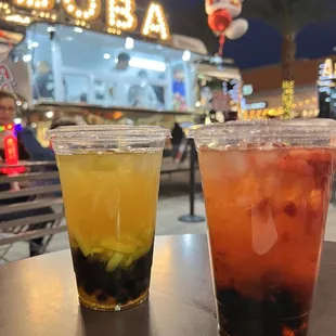 Mango Passion Fruit Tea with boba And Strawberry  Fruit tea with boba