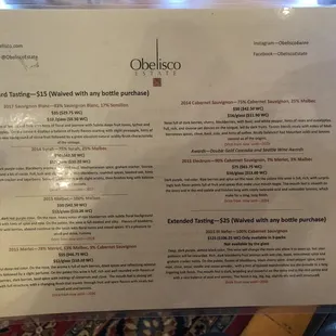 Wine menu