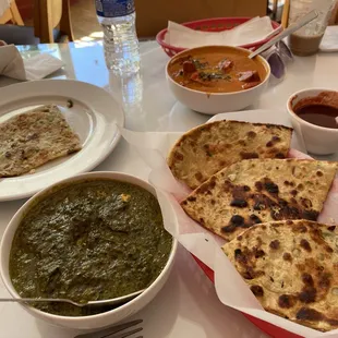 Garlic Paratha, Saag Paneer, Chicken Tikka Masala