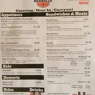 the menu for the restaurant