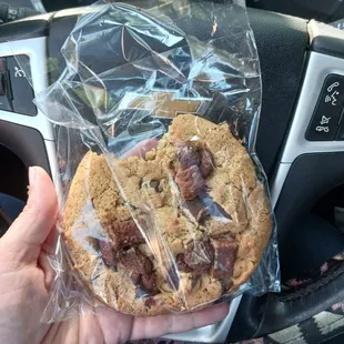 And this my friend the giant chocolate chip cookie is to go to.