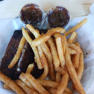 This is a three bone ribs along with fries it so good.