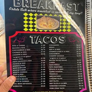 Breakfast menu