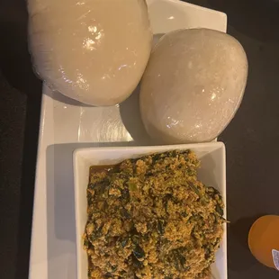 Egusi Soup 2 Pounded Yam - Haddock and Beef