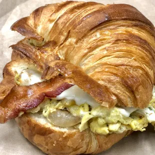 Breakfast sandwich on a warn croissant!