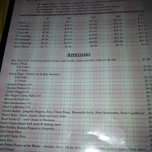 Menu - apps and pizza