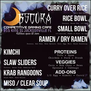 Current Menu for Obscura