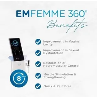 EMFemme 360 combats incontinence and vaginal dryness. Other benefits include tighter vaginal canal, increased sensitivity &amp; more!