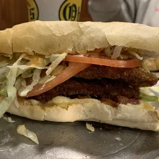 Oby's Chicken Sandwich with fried chicken.