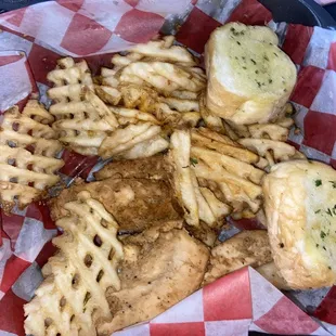 Whole grilled chicken tender platter with Waffle Cut Fries