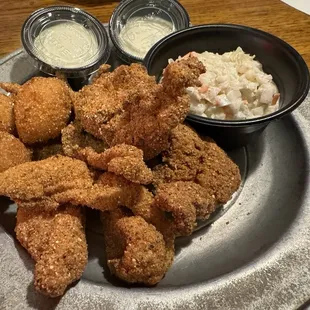 Catfish platter  Cole slaw Hushpuppies