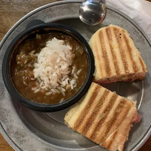 Cuban (from a panini press instead of a plancha) and seafood gumbo. Both very tasty!