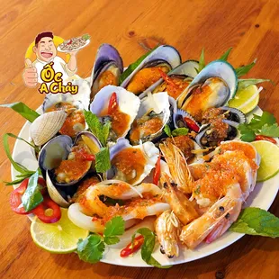 a plate of seafood