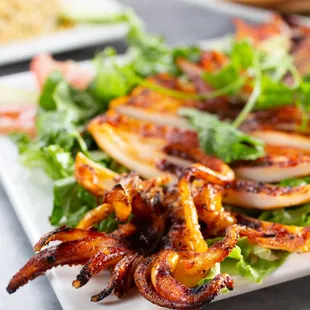 Spicy grilled whole squid