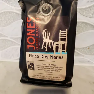 a bag of coffee on a counter
