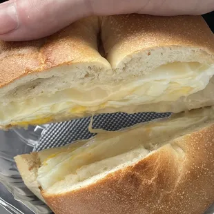 Plain bagel with egg and cheese