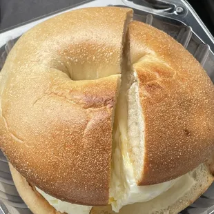Plain bagel with egg and cheese