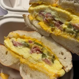 Bacon egg &amp; cheese with jalapeño breakfast bagel.