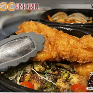 Fish &amp; Chips to-go ($10) - Very good; uses white fish instead of cod; moist &amp; tender; light flaky crust.