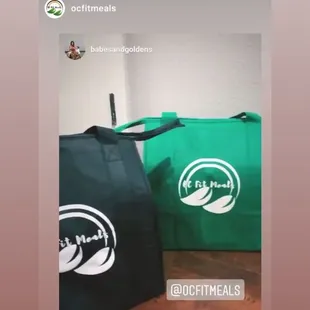 a green bag and a black bag