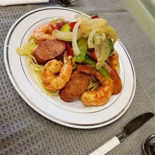 Chicken Andouille and Shrimp Pasta