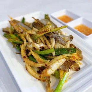 Ốc Móng Tay Xào: Stir-Fried Razer Clams w/ chili salt | $17.99