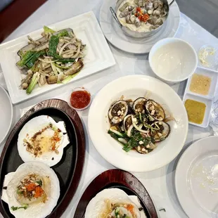 Scallops, shells, raiser clams