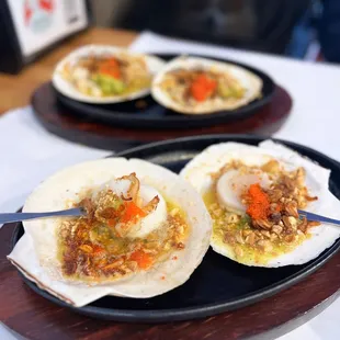 Sò Điệp Nhật Nướng Bơ Tỏi: Grilled King Scallops w/ garlic butter, fried garlic, peanuts, fish roe | $12.99 (GET THIS!)