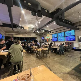 Lots of TVs showing all the football games. They also have a large outside patio