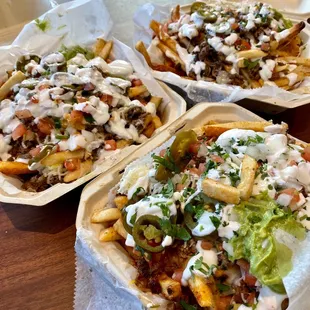 Nacho Fries with Carne Asada and Al Pastor.
