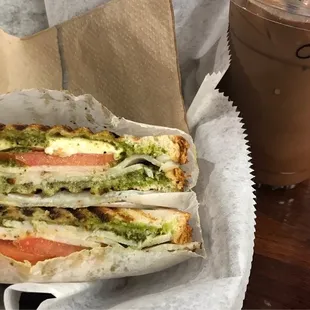 Turkey Presto Sandwich and mocha in the background