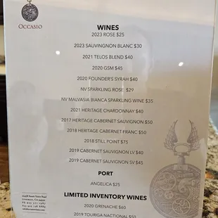 Wine menu