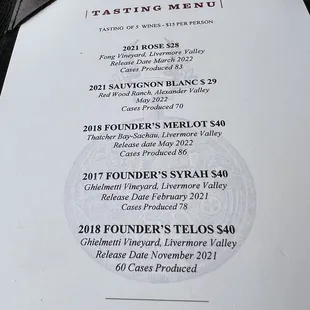 Tasting menu