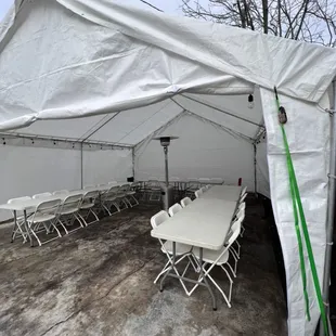We also provide Canopies , Heaters, Tables, and Chairs! We book all year round !