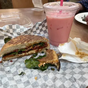 a sandwich and a drink