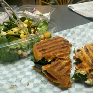 Grilled eggplant panini and spinach salad!