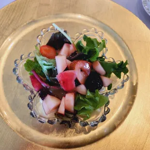 Fruit and Greens Salad with raspberry vinegar dressing