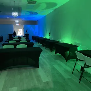 Event setup with green and blue up lights