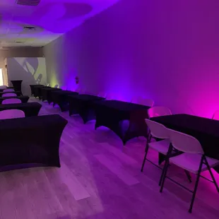 Event setup with pink up lights