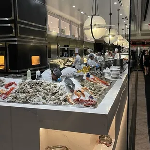 Seafood display case in the front