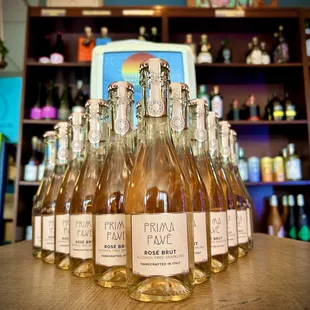 a row of bottles of wine