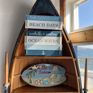 a surfboard on a shelf